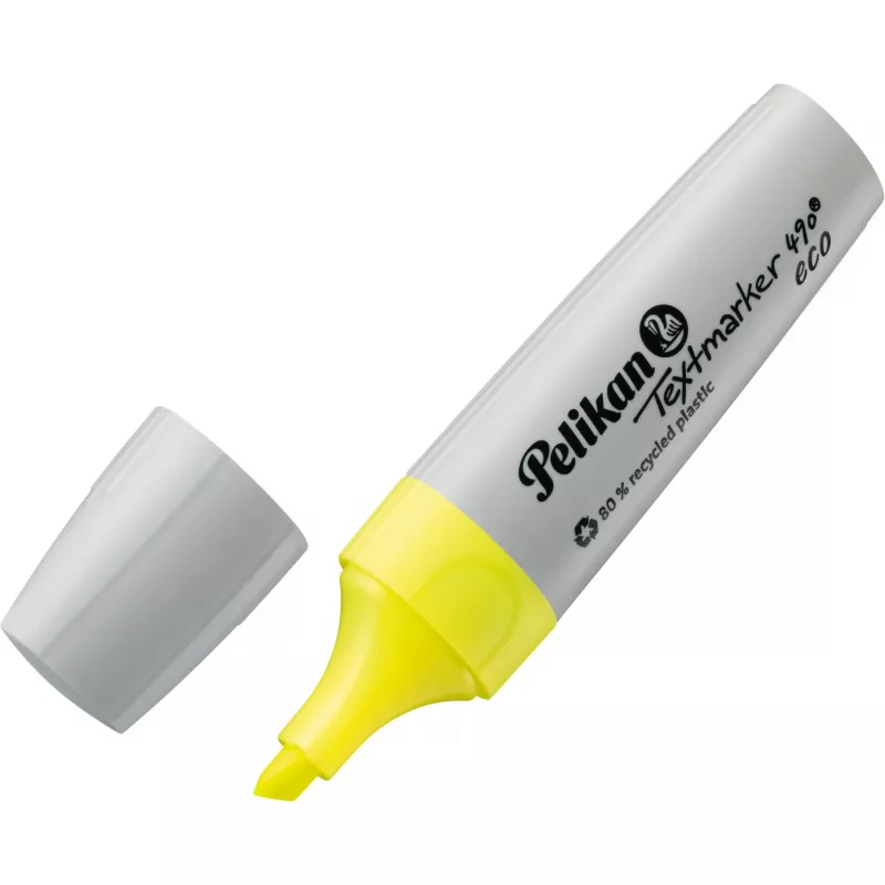 Marķieris Pelikan Textmarker 490 eco dzeltenā krāsā ar kaltveida galu