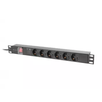 Rack PDU 19 collu LANBERG PDU-06F-0200-IEC-BK 1U 10A 6× Schuko 2 m