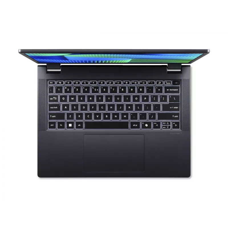 Portatīvais dators Acer TravelMate TMP414-53-G2-TCO-585Q ar 14 collu WUXGA (1920 x 1200) ekrānu, Intel Core 5 120U, 16 GB DDR5, 256 GB SSD, Intel Iris Xe Graphics, 4G LTE, Windows 11 Pro, zilā krāsā
