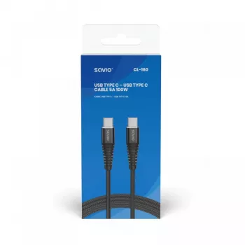 Savio CL-160 USB-C kabelis 2 m USB 2.0 USB C - USB C Melns