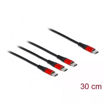 USB uzlādes kabelis DeLOCK 3 in 1 USB Type-C uz 3 x USB Type-C 30 cm melns/sarkans