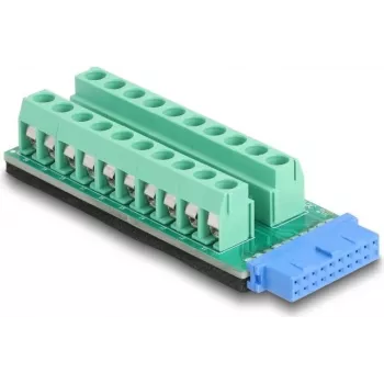 DELOCK 67191 — Dzimuma maiņas kabelis, USB savienotājs 19-pin uz 20-pin spaiļu bloku, melns/zaļš