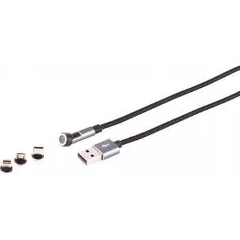 Magnētiskais USB-A 3-in-1 kabelis ShiverPeaks 14-19011 — 540° grozāma galva, 7-pinu, 2,0 m