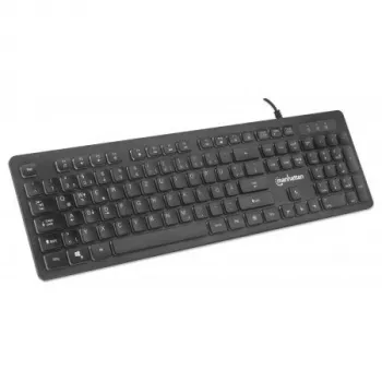 Manhattan Gaming USB tastatūra, Low Force Key Edition, 12 multivides taustiņi, Varavīksnes-LED fona apgaismojums, USB-A, Melna, Mazumtirdzniecības kaste (vācu izkārtojums)