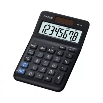 Galda kalkulators CASIO MS-8F – 8 cipari, saules/baterija, 26 taustiņi, valūtas un nodokļu funkcijas, peļņas aprēķins, melns