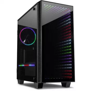 Korpuss INTER-TECH X-608 INFINITY MICRO, microATX, RGB, priekšējais un sānu rūdītais stikls, bez barošanas bloka