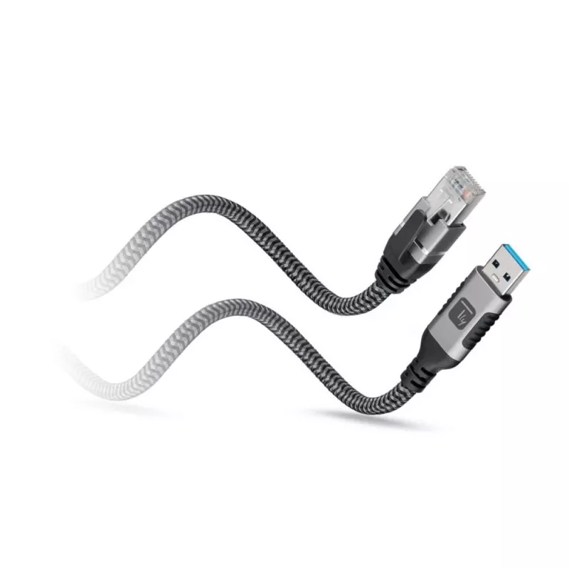 Techly ICOC U3A-RJ45-010 USB-A uz Gigabit Ethernet adaptera kabelis, 1 m, melns/sudraba