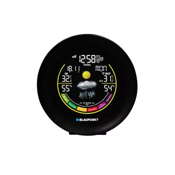 Laika stacija BLAUPUNKT WS35BK APP — LCD displejs, temperatūra un mitrums, modinātājs, kalendārs, lietotnes savienojums, 94×94×27 mm