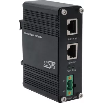Exsys Industrie Ethernet PoE++ Sadalītājs 802.3at 12VDC/36W 10/100/1000Mbps - Slēdzis - 1 Gbps