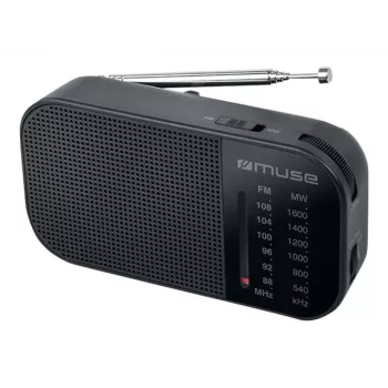 Portatīvais radio Muse M-025 R — MW/FM, melns, bateriju darbināms, kompakts (32×130×70 mm)