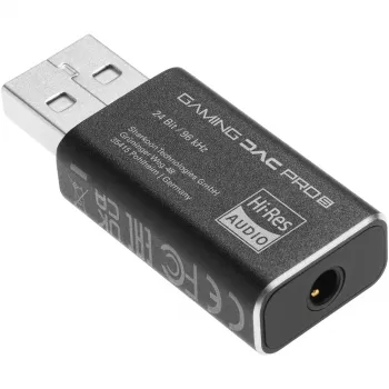 Iekšējais USB Type-A uz 3.5 mm DAC adapteris Sharkoon DAC Pro S — 2 V izeja, melns, kompakts (42×17.3×9.7 mm)