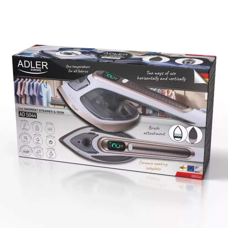 Tvaika gludeklis un drēbju tvaikonis Adler AD 5044 — 1400 W, 0.18 L ūdens tvertne