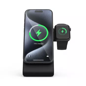 Crong CRG-MSPS-BLK iekštelpu lādētājs viedpulksteņiem, melns, bezvadu, Lightning/USB