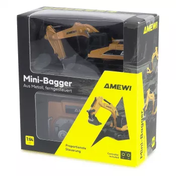 Amewi 22744 1:64 mēroga RC ekskavators ar elektromotoru un LiPo 200 mAh akumulatoru, vecumam no 6 gadiem