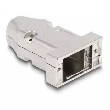 DELOCK D-Sub korpuss 9 kontaktu vīriešu/sieviešu ar kabeļa atslogošanu, sudraba, plastmasa, 31.6×46.2×15.6 mm