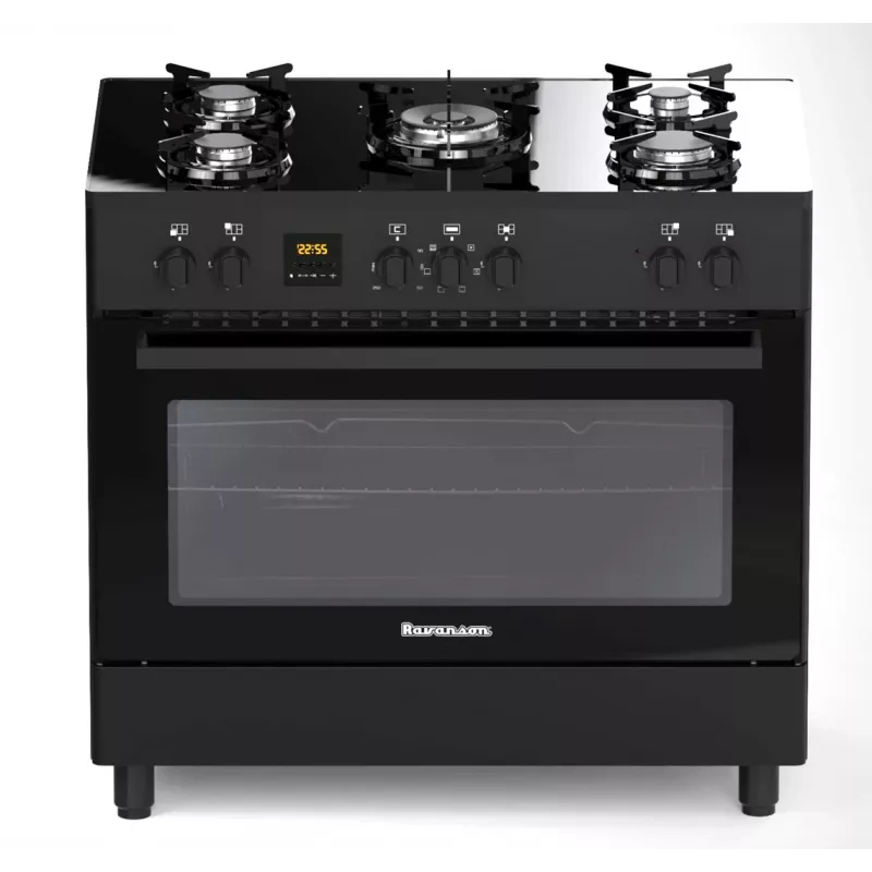 Brīvi stāvoša gāzes/elektriskā plīts Ravanson KWGE-K90, 5 gatavošanas zonas, 90 cm, cepeškrāsns 105 L, skārienvadība