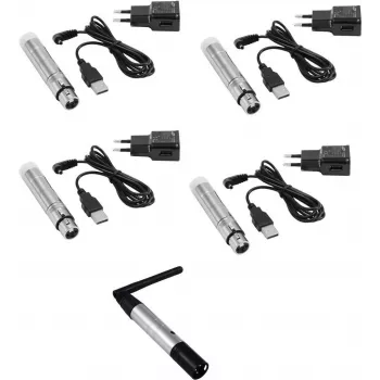 Bezvadu DMX komplekts EUROLITE QuickDMX Sūtītājs 1x + Uzlādējamie uztvērēji 4x