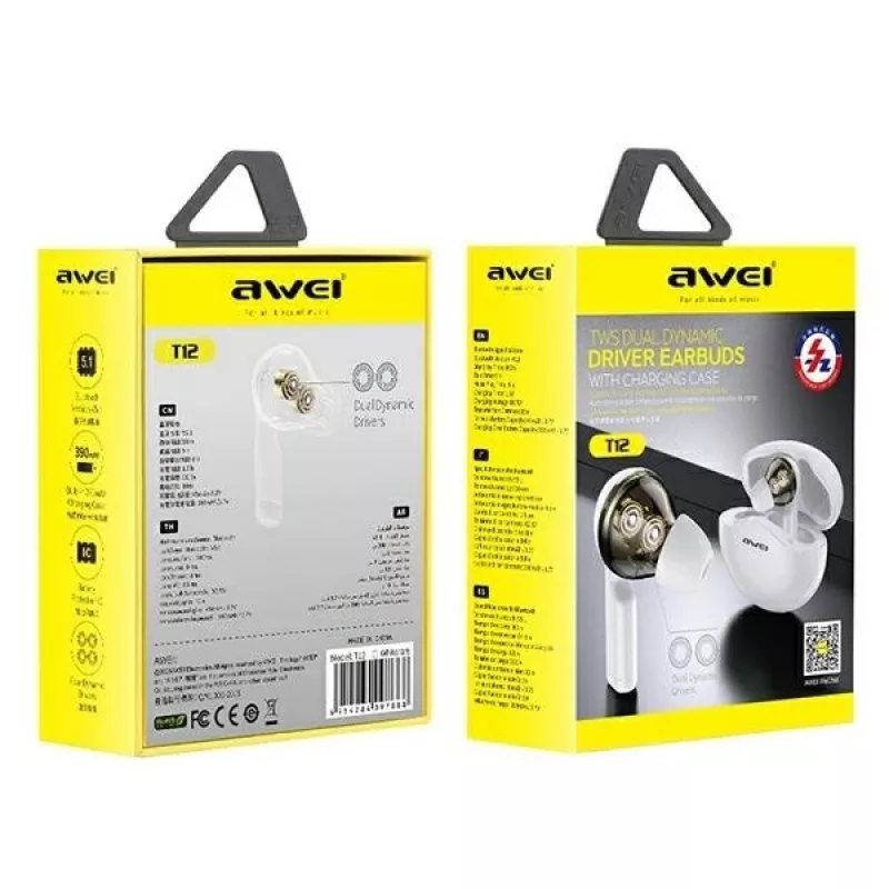 Austiņas Awei AWEI T12TWS Bluetooth sporta austiņas baltas