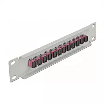 Šķiedru optikas sadales panelis DeLOCK 10 collu 12 portu SC Simplex violets 1U pelēks