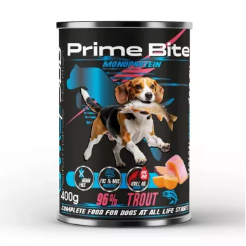PRIME BITE Monoprotein Trout ar saldo kartupeli - mitrā suņu barība - 400g