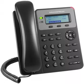 DECT telefons Grandstream GXP1610 — melns, LCD 132×48 px, austiņu ligzda (RJ-9), 1 klausule, telefonu grāmata 500, skaļrunis