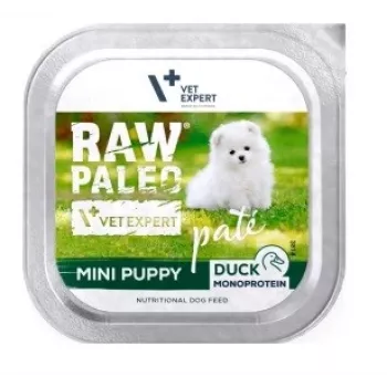 Mitrā suņu barība VETEXPERT RAW PALEO Pâté Mini Puppy Pīle 150 g — pastēte mazo šķirņu kucēniem, pīles garša, pilnvērtīga barība