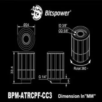 BitsPower taisnais rotējošais savienotājs G1/4 collu vīrišķais uz 16/10 mm — Arctic White