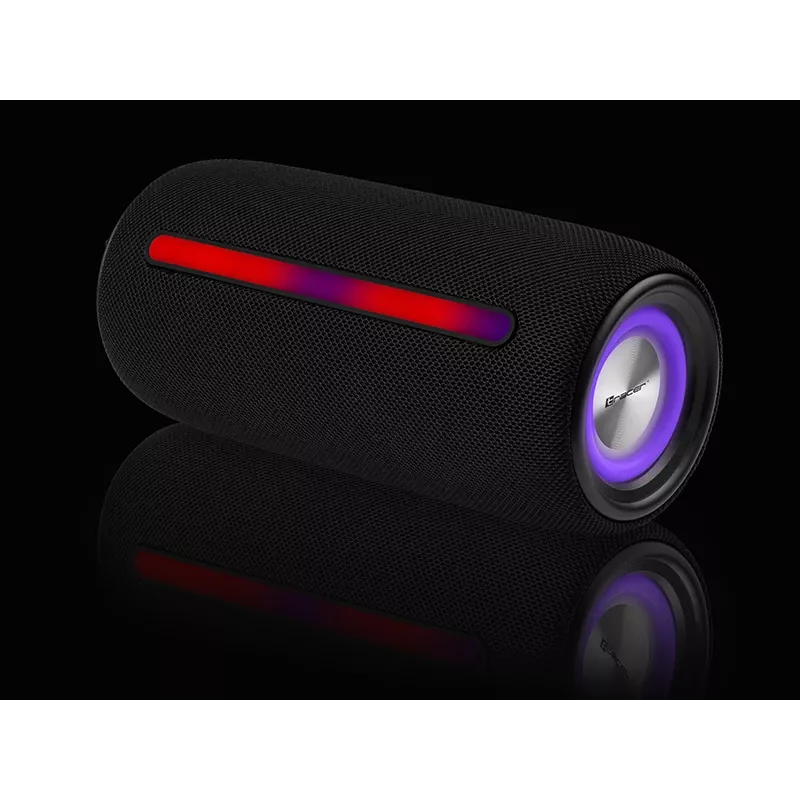 Pārnēsājams stereo skaļrunis TRACER Stripe Black — 10 W RMS, Bluetooth/Vadu, USB-A & USB-C, MicroSD, iebūvēts akumulators (līdz 5 h)