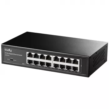 Tīkla slēdzis Cudy GS1016 — 16 portu Gigabit Ethernet (10/100/1000), 32 Gbit/s komutācija, montējams statīvā, barošana no tīkla