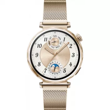 Viedpulkstenis HUAWEI WATCH GT5 41 mm — 1.32 collu AMOLED, 466×466, 323 mAh, nerūsējošā tērauda korpuss, zelta siksniņa