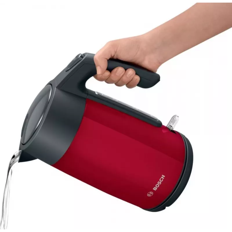 Elektriskā tējkanna Bosch TWK7L464 — 1,7 L, 2400 W, sarkana, plastmasas korpuss