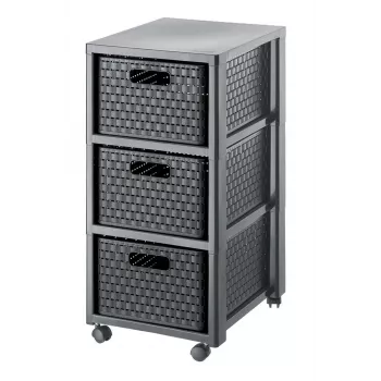 Uzglabāšanas kumode Rotho Country Black 3 atvilktnes antracīts polipropilēns 325×375×712 mm ar riteņiem