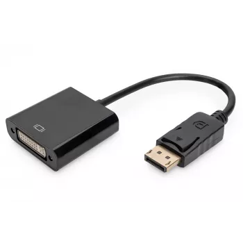 Assmann DIGITUS DisplayPort-DVI adaptera kabelis, DP (vīriešu) - DVI (24+5 sieviešu), 0.15 m, ar bloķēšanu, DP 1.1, melns, bez ekranējuma, 32AWG (AK-340409-001-S)
