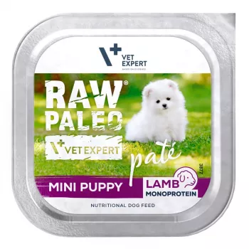 Slapjā suņu barība VETEXPERT RAW PALEO Pâte Mini Puppy Lamb 150 g, pilnvērtīga barība mazo šķirņu kucēniem, 80.5% mitrums