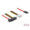 Delock SATA/SAS kabelis - SAS 12Gbit/s - iekšējais barošanas savienotājs, 4-pin, iekšējais SAS, 29-pin (SFF-8482) uz SATA (siev.) - 50 cm