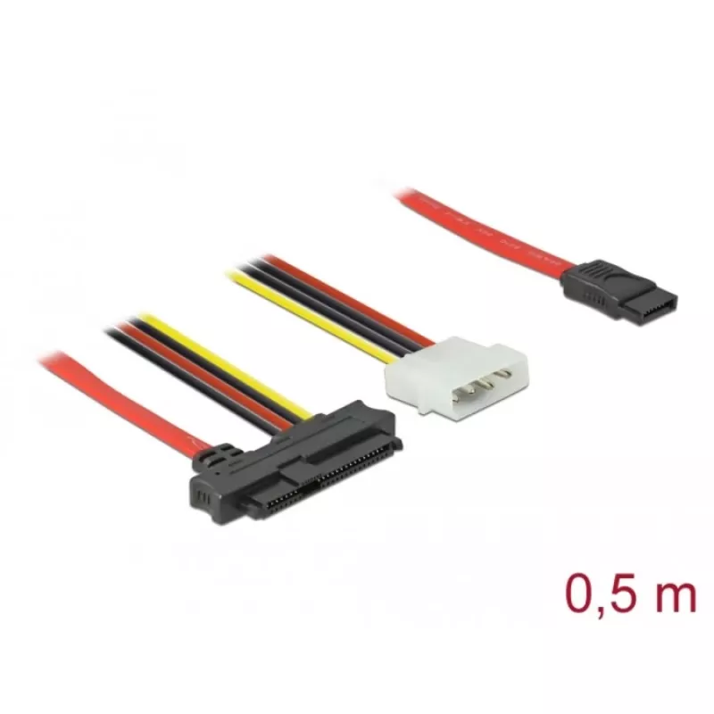 Delock SATA/SAS kabelis - SAS 12Gbit/s - iekšējais barošanas savienotājs, 4-pin, iekšējais SAS, 29-pin (SFF-8482) uz SATA (siev.) - 50 cm