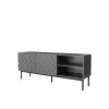 AV/TV skapis ABETO RTV uz melna tērauda karkasa 150x42x60 cm grafīts/spīdīgs grafīts