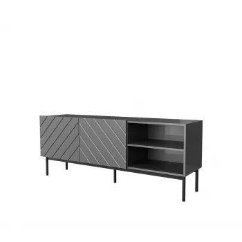 AV/TV skapis ABETO RTV uz melna tērauda karkasa 150x42x60 cm grafīts/spīdīgs grafīts