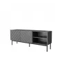 AV/TV skapis ABETO RTV uz melna tērauda karkasa 150x42x60 cm grafīts/spīdīgs grafīts