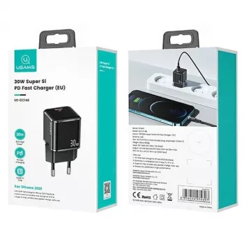 Sienas lādētājs usams T45 30W USB‑C PD3.0 viedtālruņiem un planšetdatoriem