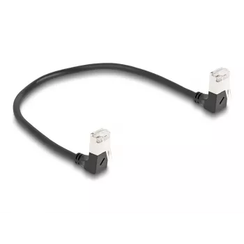 DeLOCK RJ45 tīkla kabelis Cat.6A S/FTP Slim 90° uz leju 0,25 m melns