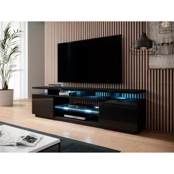 TV skapis EVA 180x40x56 cm, melns spīdums, MDF augšdaļa, melns rāmis
