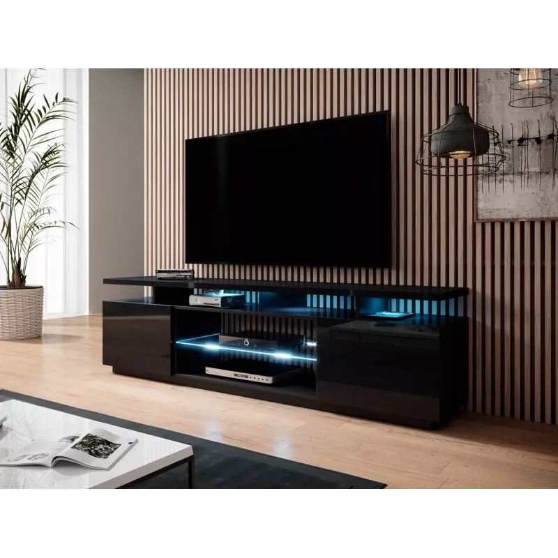 TV skapis EVA 180x40x56 cm, melns spīdums, MDF augšdaļa, melns rāmis