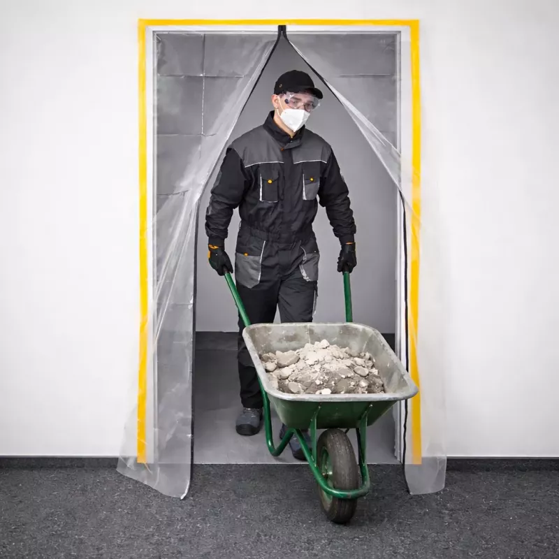 Putekļu barjeras durvis renovācijai XXL, putekļu aizkars 230x135 taisns