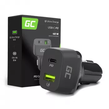 Auto lādētājs Green Cell CAD33, 42W, USB-C PD + USB-A QC3.0, 12/24V ieeja, 5–12V izeja