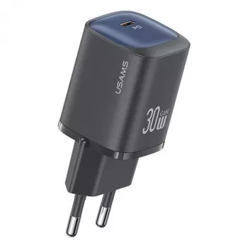usams 30W GaN USB-C ātrais lādētājs USA001446 — melns