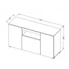 Sideboard Cama Meble VIVA 150 — balts/matēts balts un sonoma ozols, 3 durvis, 5 plaukti, 1500×450×800 mm