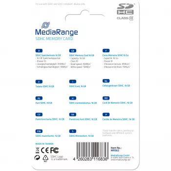 Atmiņas karte MediaRange 16GB SDHC Class 10 MR963