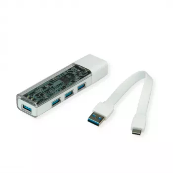 ROLINE mobilais USB 3.2 Gen 1 centrmezgls, 4 porti, Type A+C savienojuma kabelis