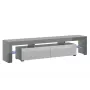 TV statīvs Cama Meble TORO 200 — 2000×350×410 mm, pelēka skaidu plātnes virsma, pelēks/balts spīdums